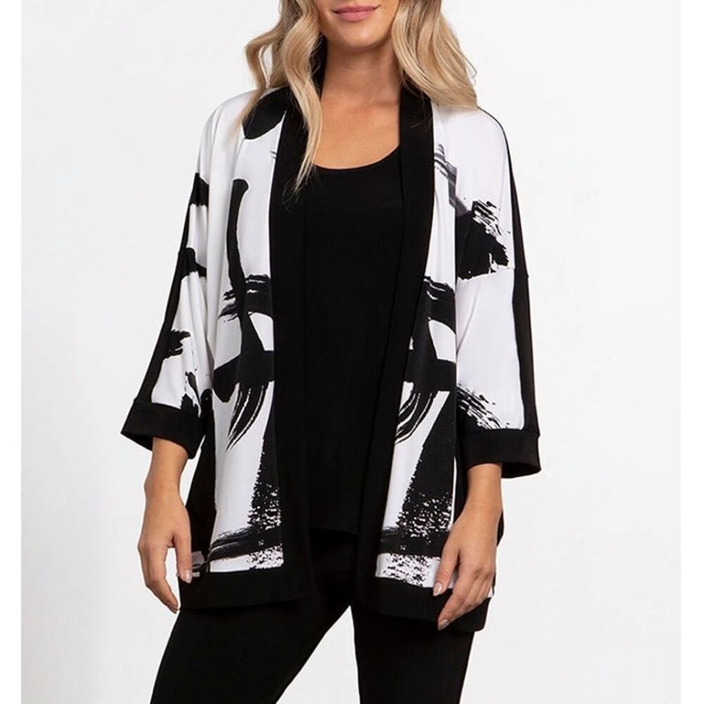 Sympli Women's Kimono Cardigan Black and White Size 14 Abstract Print NWT